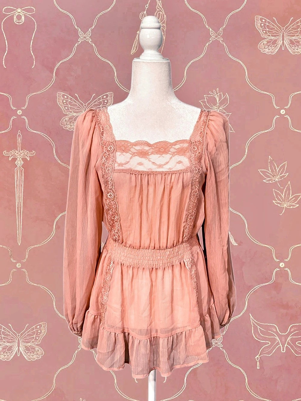 Peach Lace Trim Blouse